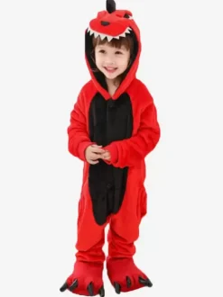 Kigurumi Carnaval Pyjama 2026 Rouge Dinosaure Enfants Cadeaux Noël En Flanelle Toilette Facile Combinaison Déguisements Halloween