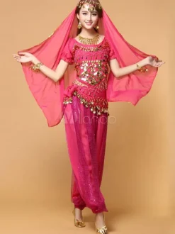 La danse du ventre Costume haut en mousseline de soie rouge avec Top et pantalon Bollywood Dance Costume Déguisements Halloween