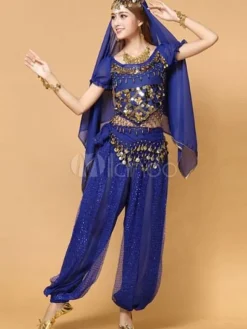 La danse du ventre Costume haut en mousseline de soie rouge avec Top et pantalon Bollywood Dance Costume Déguisements Halloween