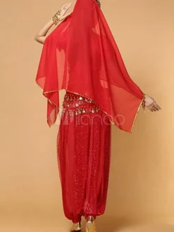 La danse du ventre Costume haut en mousseline de soie rouge avec Top et pantalon Bollywood Dance Costume Déguisements Halloween
