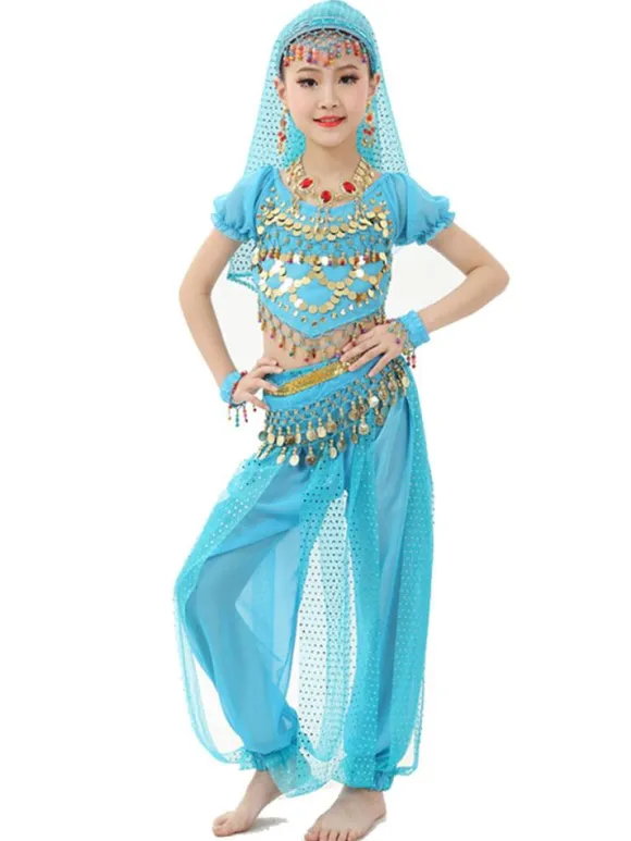 La danse du ventre Costume enfants lumière en mousseline de soie verte Déguisements Halloween