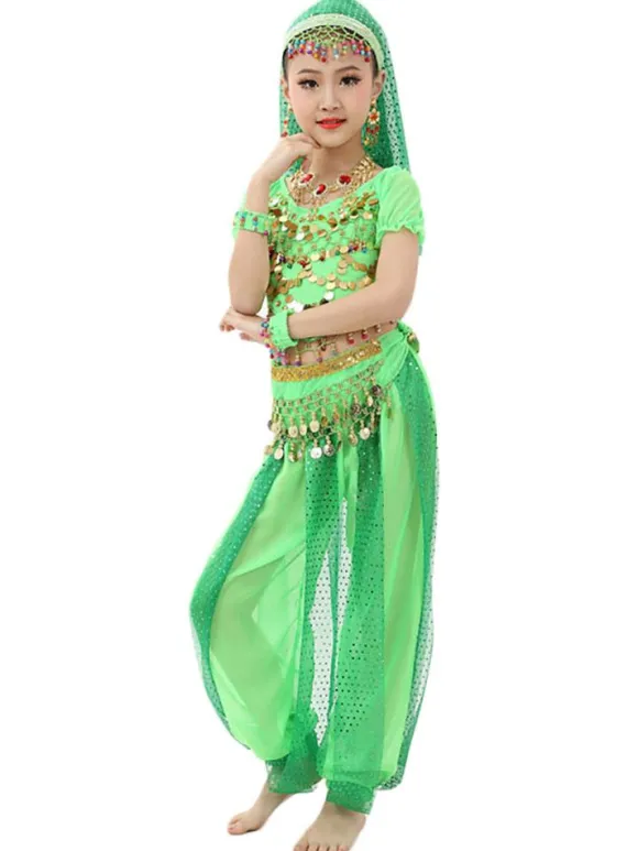 La danse du ventre Costume enfants lumière en mousseline de soie verte Déguisements Halloween