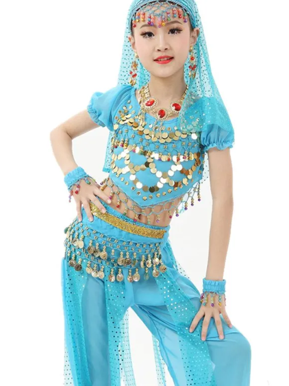 La danse du ventre Costume enfants lumière en mousseline de soie verte Déguisements Halloween