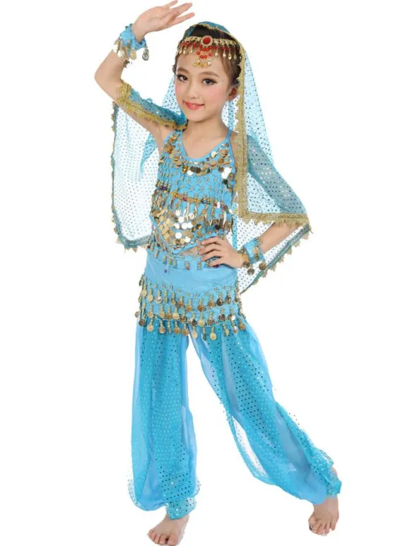 La danse du ventre Costume Kids bleu en mousseline de soie sans manches Déguisements Halloween