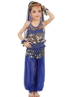La danse du ventre Costume Kids bleu en mousseline de soie sans manches Déguisements Halloween