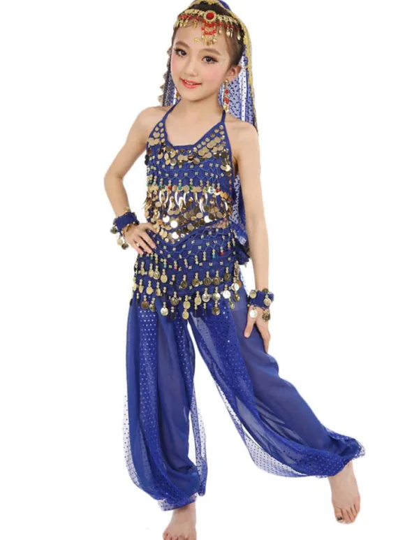 La danse du ventre Costume Kids bleu en mousseline de soie sans manches Déguisements Halloween