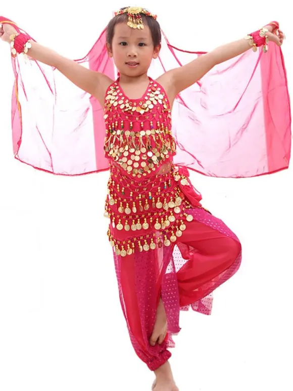 La danse du ventre Costume enfants rouge en mousseline de soie sans manches Déguisements Halloween
