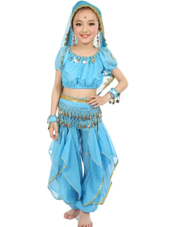 La danse du ventre Costume Kids jaune indien Bollywood en mousseline de soie Costumes de danse Déguisements Halloween