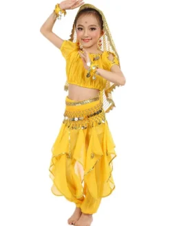 La danse du ventre Costume Kids jaune indien Bollywood en mousseline de soie Costumes de danse Déguisements Halloween