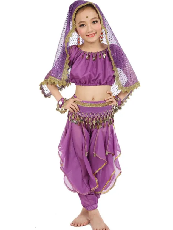 La danse du ventre Costume Kids jaune indien Bollywood en mousseline de soie Costumes de danse Déguisements Halloween