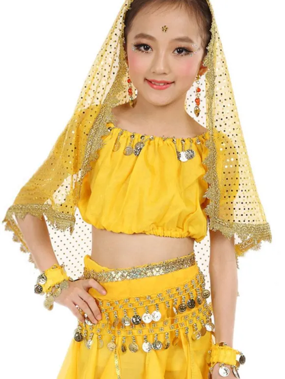 La danse du ventre Costume Kids jaune indien Bollywood en mousseline de soie Costumes de danse Déguisements Halloween