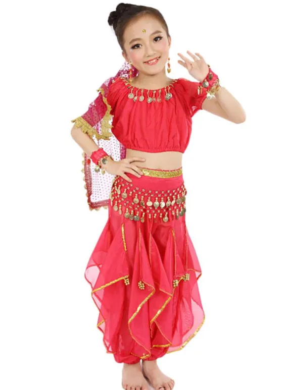 La danse du ventre Costume Kids jaune indien Bollywood en mousseline de soie Costumes de danse Déguisements Halloween