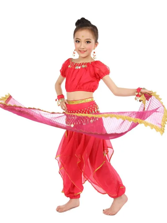 La danse du ventre Costume Kids jaune indien Bollywood en mousseline de soie Costumes de danse Déguisements Halloween