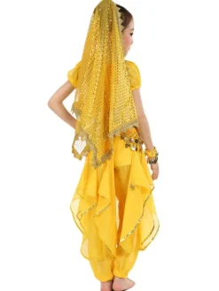 La danse du ventre Costume Kids jaune indien Bollywood en mousseline de soie Costumes de danse Déguisements Halloween