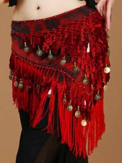 La danse du ventre Costume Rose rouge Polyester Bollywood danse Hip foulard pour les femmes Déguisements Halloween