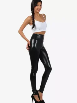 Leggings noir brillant métallisé Skinny Pants pour femmes Déguisements Halloween