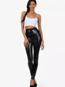 Leggings noir brillant métallisé Skinny Pants pour femmes Déguisements Halloween