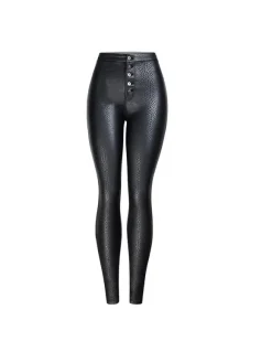 Leggings en Cuir Synthétique Longs Femmes Sexy Moulants à Zip Unicolore Noir Pantalons