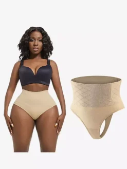 Linge de Mariée Body string taille haute pour femmes grandes tailles gainant ventre plat et fesses galbées.