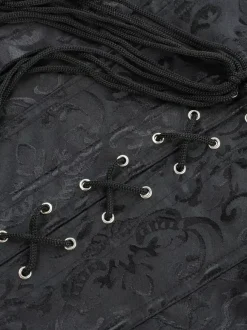 Linge de Mariée Corset sein nu noir en jacquard avec lacets de dentelle