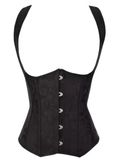 Linge de Mariée Corset sein nu noir en jacquard avec lacets de dentelle