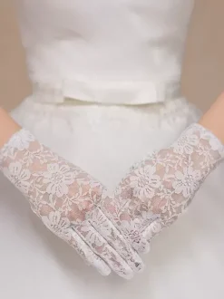 Linge de Mariée Gants courts de mariage pour femmes en dentelle rose clair pour fête