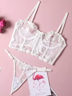 Linge de Mariée Lingerie Soutiens-Gorge Femmes Soutien-Gorge Blanc Polyester Dentelle 2 Pièces Sexy Sous-Vêtements Chauds