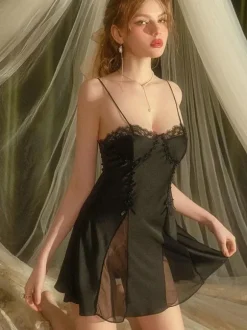 Linge de Mariée Nuisette Femme Robe De Maison Sexy Lingerie Dos Nu en Dentelle Blanche