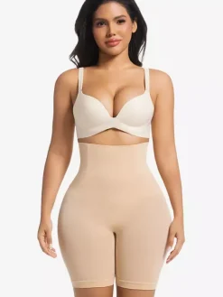 Linge de Mariée Short gainant taille haute post-partum grande taille effet ventre plat et fessier ceinture amincissante jambes carrées