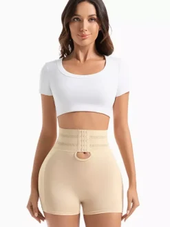 Linge de Mariée Short gainant grande taille ajustable pour femme fermeture à agrafes coussinets de hanches amovibles effet push-up fessier.