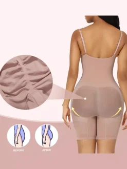 Linge de Mariée Body gainant une pièce amincissant modelant le ventre rehausseur de bras sous-vêtement body gainant abricot clair sans manches bretelles pour le cou