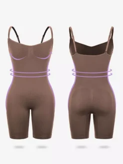 Linge de Mariée Body gainant une pièce amincissant modelant le ventre rehausseur de bras sous-vêtement body gainant abricot clair sans manches bretelles pour le cou