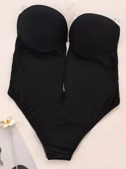 Linge de Mariée Bustier invisible dos nu sans coutures gaine plongeante couleur chair soutien-gorge sans manches et dos nu.