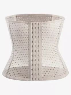 Linge de Mariée Ceinture amincissante post-partum pour le sport gainante et ventre plat avec dos ajouré et corset gainant marron boutonnée sur le devant.