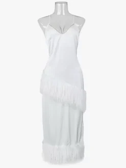 Linge de Mariée Chemise de nuit longue plumes bretelles spaghetti dos nu