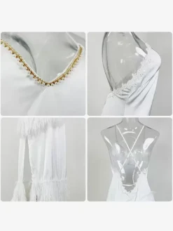 Linge de Mariée Chemise de nuit longue plumes bretelles spaghetti dos nu