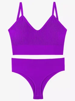 Linge de Mariée Ensemble de lingerie 2 pièces : soutien-gorge bralette grande taille fin sans armatures effet push-up soutien-gorge triangle français et culotte assortie.