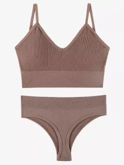 Linge de Mariée Ensemble de lingerie 2 pièces : soutien-gorge bralette grande taille fin sans armatures effet push-up soutien-gorge triangle français et culotte assortie.