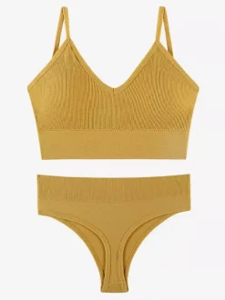 Linge de Mariée Ensemble de lingerie 2 pièces : soutien-gorge bralette grande taille fin sans armatures effet push-up soutien-gorge triangle français et culotte assortie.