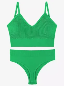 Linge de Mariée Ensemble de lingerie 2 pièces : soutien-gorge bralette grande taille fin sans armatures effet push-up soutien-gorge triangle français et culotte assortie.