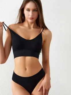 Linge de Mariée Ensemble de lingerie 2 pièces : soutien-gorge bralette grande taille fin sans armatures effet push-up soutien-gorge triangle français et culotte assortie.