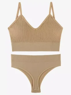 Linge de Mariée Ensemble de lingerie 2 pièces : soutien-gorge bralette grande taille fin sans armatures effet push-up soutien-gorge triangle français et culotte assortie.