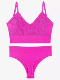 Linge de Mariée Ensemble de lingerie 2 pièces : soutien-gorge bralette grande taille fin sans armatures effet push-up soutien-gorge triangle français et culotte assortie.