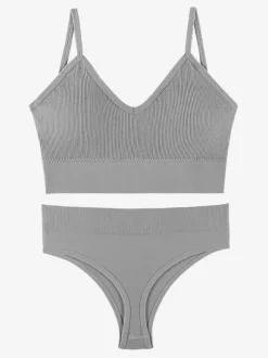 Linge de Mariée Ensemble de lingerie 2 pièces : soutien-gorge bralette grande taille fin sans armatures effet push-up soutien-gorge triangle français et culotte assortie.