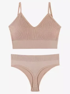 Linge de Mariée Ensemble de lingerie 2 pièces : soutien-gorge bralette grande taille fin sans armatures effet push-up soutien-gorge triangle français et culotte assortie.