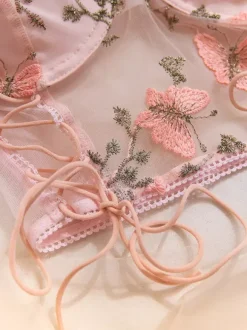 Linge de Mariée Ensemble de lingerie 2 pièces en dentelle à imprimé floral et dentelle transparente avec soutien-gorge et culotte blancs