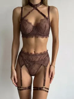 Linge de Mariée Ensembles de lingerie de mariée à lacets et soutien-gorge et culotte blancs