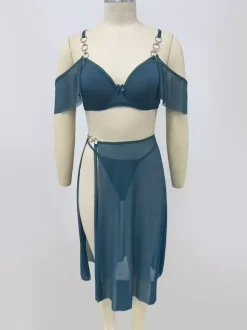 Linge de Mariée Ensembles de pyjama en polyester blanc superposé 3 pièces soutien-gorge culotte jupe lingerie vêtements de nuit