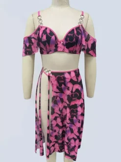 Linge de Mariée Ensembles de pyjama en polyester blanc superposé 3 pièces soutien-gorge culotte jupe lingerie vêtements de nuit