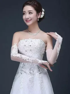 Linge de Mariée Gant Long Mariage Femme Dentelle Blanche Fête